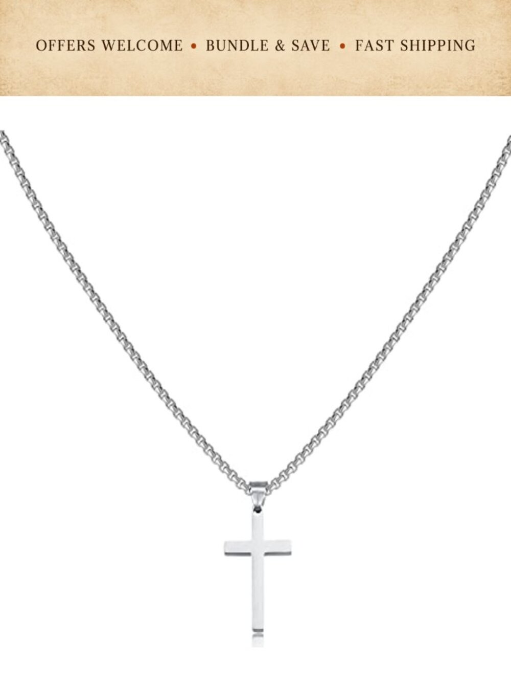 Stainless Steel Cross Pendant Necklace Boys Faithful Jewelry Gift